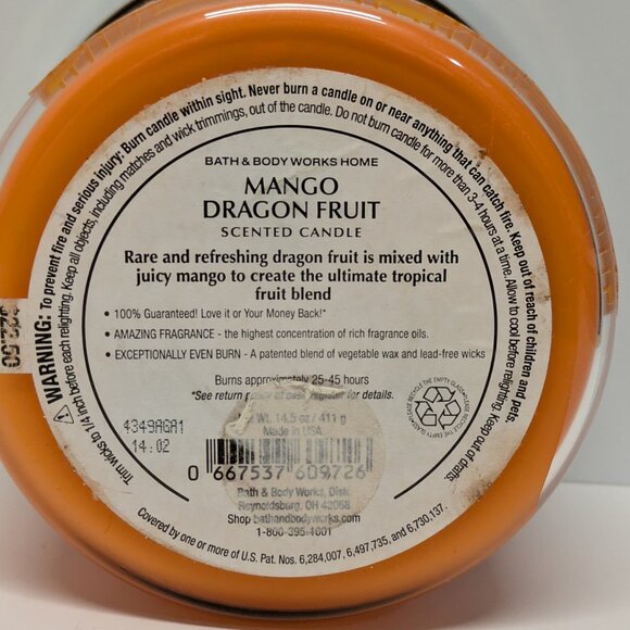 NEW! Bath & Body Works Mango Dragon Fruit - 3-Wick Jar Candle - Picture 3 of 3